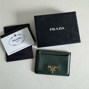 Prada Forest Green Saffiano Leather Card Holder